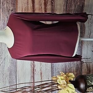 VINCE CAMUTO SHEER BURGUNDY LONG TIE SLEEVE PULLOVER BLOUSE